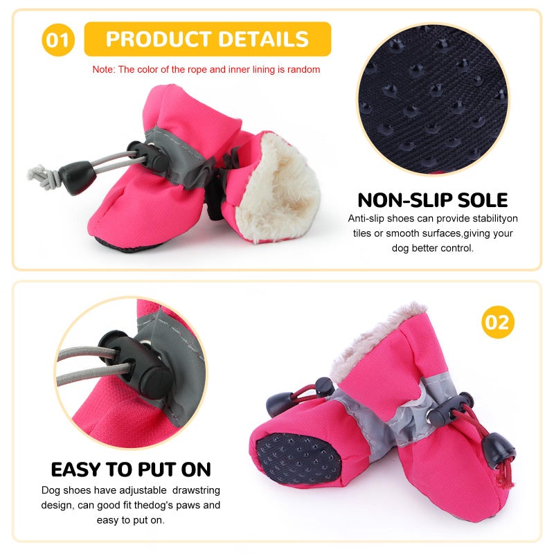 Fecialy Dog Shoes for Winter Dogs Boots & Paw Protector Warm Snow Booties Small Medium Dogs Puppies with Reflective Strip Anti-Slip Rubber Sole, Pack of 4, Size3 - Image 2