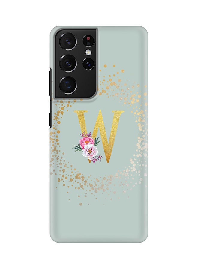 Stylizedd Monogram Slim Cover for Samsung Galaxy S21 Ultra 5G Case Custom Initials Letter Floral Pattern Snap Series Mobile Cover Matte Alphabet  - W (Light Green) - Image 1