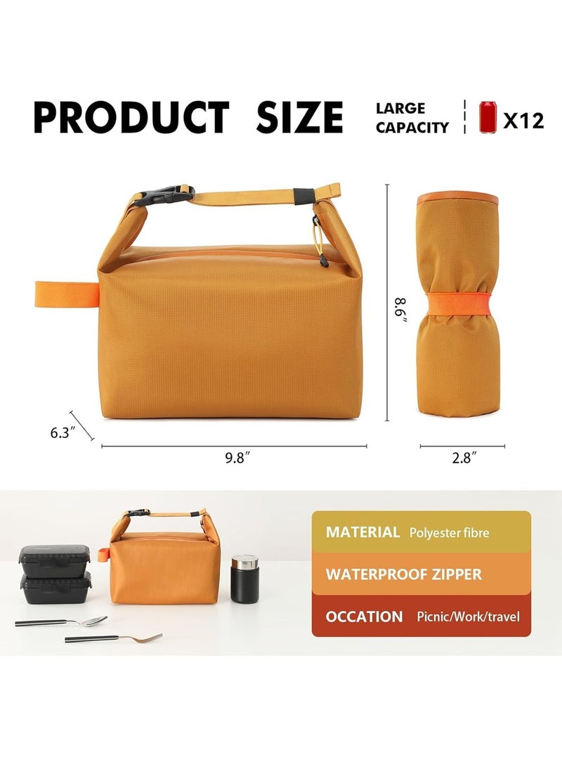 Adando Lunch Bag for Adult Women Men: Reusable High Capacity Lunch Tote Bags - Small Leakproof Cooler Lunch Box Bag for Work, Office, Picnic, Travel (Yellow) - Image 2