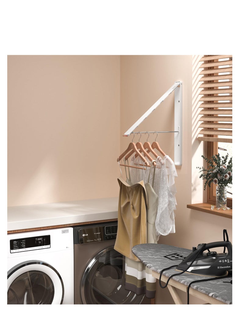 Zikra Retractable & Foldable Wall-Mounted Clothes Drying Rack, Space-Saving Metal Hanger for Laundry Room, Dorm, Closet, and Balcony Organization (1P, White) - Image 3