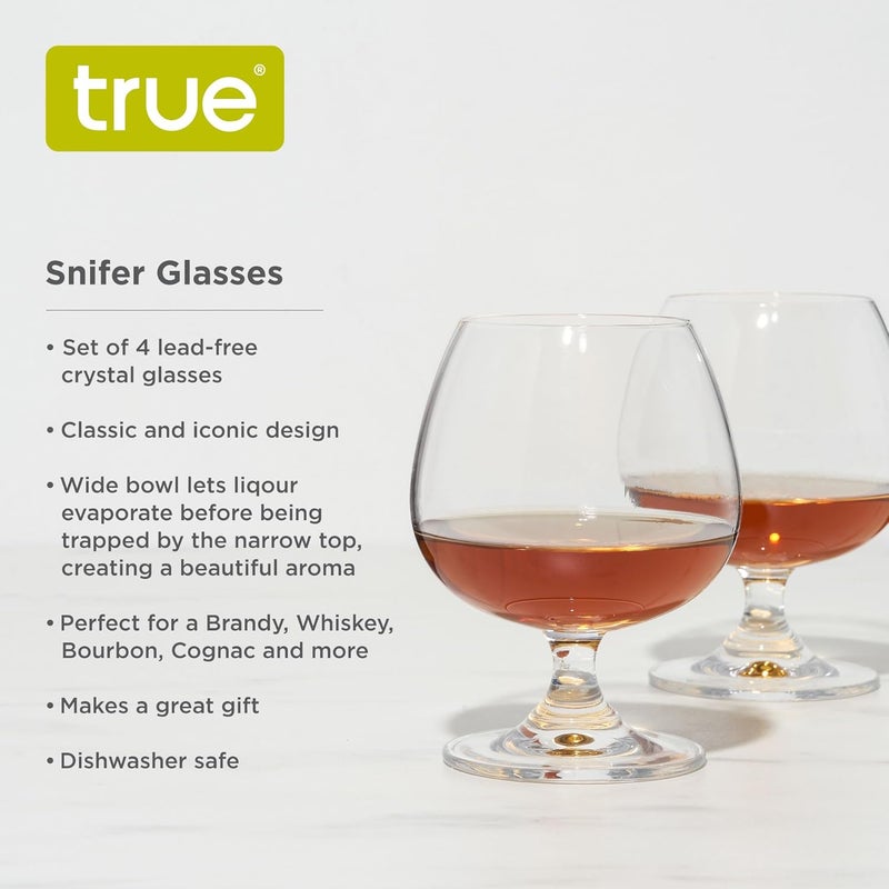 True Brandy Bourbon Whiskey Cognac Scotch Drinking Glasses, Superb Lead-Free Crystal Snifter Glass for Cocktail Party Dishwasher Safe, 14 oz, Set of 4 - Image 2