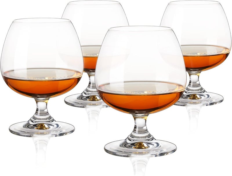 True Brandy Bourbon Whiskey Cognac Scotch Drinking Glasses, Superb Lead-Free Crystal Snifter Glass for Cocktail Party Dishwasher Safe, 14 oz, Set of 4 - Image 1