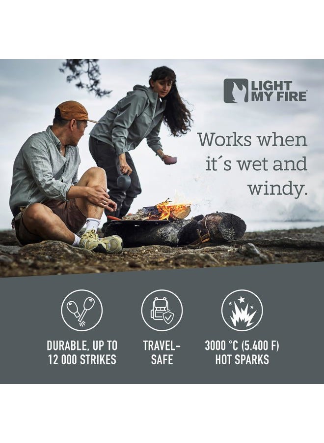 Light My Fire أداة إشعال النار من لايت ماي فاير - قضيب حديدي للبقاء على قيد الحياة - مجموعة إشعال النار من المغنيسيوم - 3/8" إشعال نار 2 في 1 للنيران 12,000 ضربة - Image 3