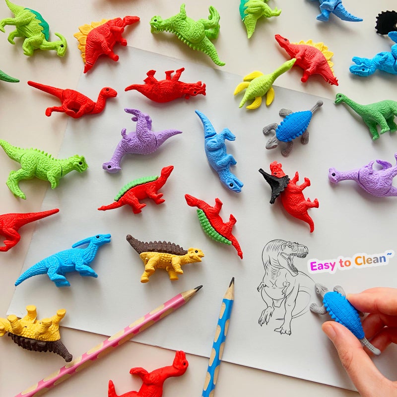 Kaemi 32 Pcs Dinosaur Erasers Desk Pets for Kids Classroom Prizes Fun Cool 3D Puzzle Animal Erasers Bulk Mini Pencil Eraser Pals Toys for Party Favors Treasure Box Goodie Bag Stuffers - Image 2