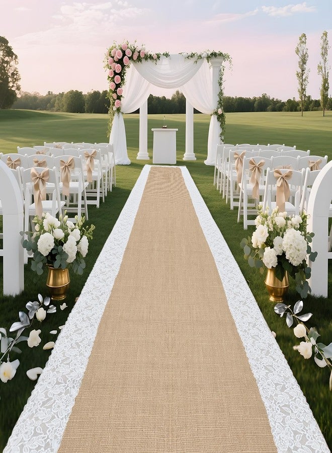 Hlimior 36" x 30ft Natural Burlap Wedding Runner Aisle for Wedding Ceremony Aisle Runner with Lace Jute Rustic Decorations Outdoor Beach Garden Church(1, 3X30FT) - Image 1