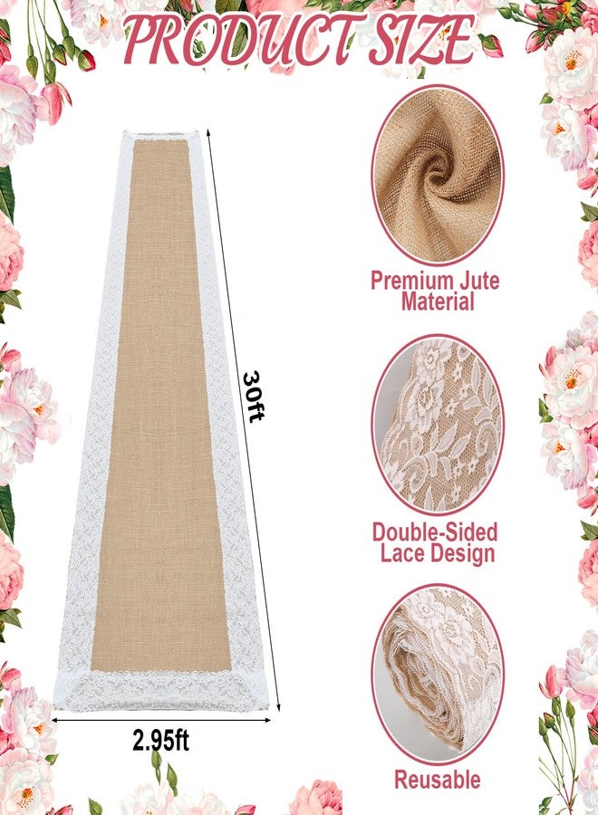Hlimior 36" x 30ft Natural Burlap Wedding Runner Aisle for Wedding Ceremony Aisle Runner with Lace Jute Rustic Decorations Outdoor Beach Garden Church(1, 3X30FT) - Image 2