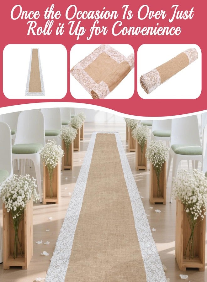 Hlimior 36" x 30ft Natural Burlap Wedding Runner Aisle for Wedding Ceremony Aisle Runner with Lace Jute Rustic Decorations Outdoor Beach Garden Church(1, 3X30FT) - Image 4