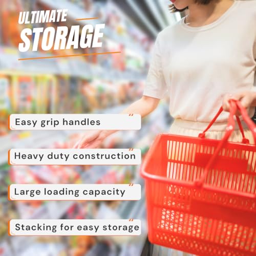 C-Store Packaging Stackable Plastic Shopping Baskets, Red and Blue, Easy-Grip Handles for Grocery, Retail, Liquor Stores, Home Use (6-pack, Red) - Image 4