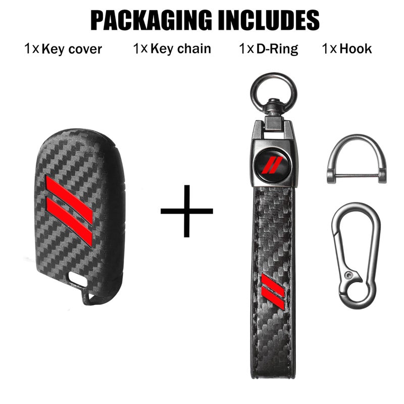 YOSRTER Key Fob Cover with Keychain for Dodge Charger Durango Challenger Journey Dart Remote Control Key Fob Protect Shell Key Holder for Dodge Accessories (Carbon Fiber red Trim) - Image 5