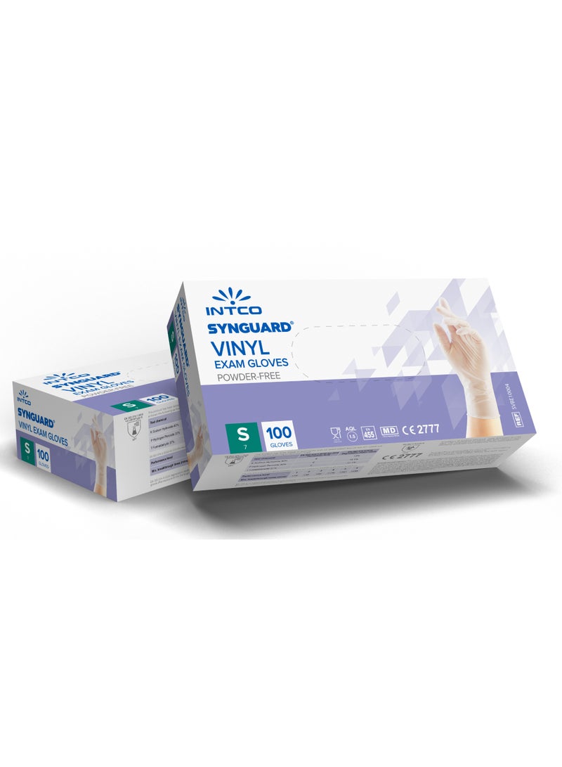 Intco Disposable Vinyl Gloves, Safe, Flexible, Powder-Free, for Medical and Kitchen Use, 100 Gloves, Size S - Image 1