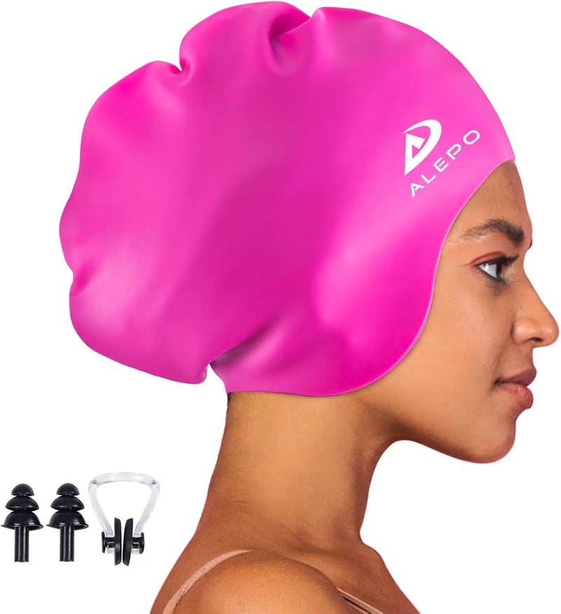 Alepo Extra Large Swim Cap for Women Men, Durable Silicone Swimming Hat with Ear Protection, Unisex Adults Bath Swimming Caps for Long Thick Curly Hair & Dreadlocks Braids Weaves Afro Hair - Image 1
