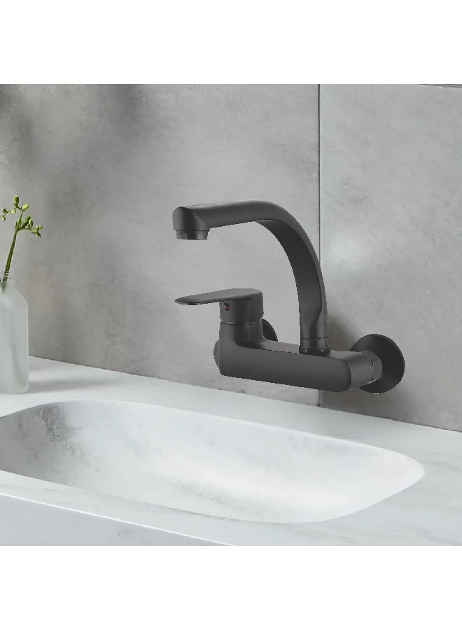 ITG Wall Mount Black Mixer Tap – Single Handle, Modern Bathroom & Kitchen Faucet, 5-Year Warranty - Image 3