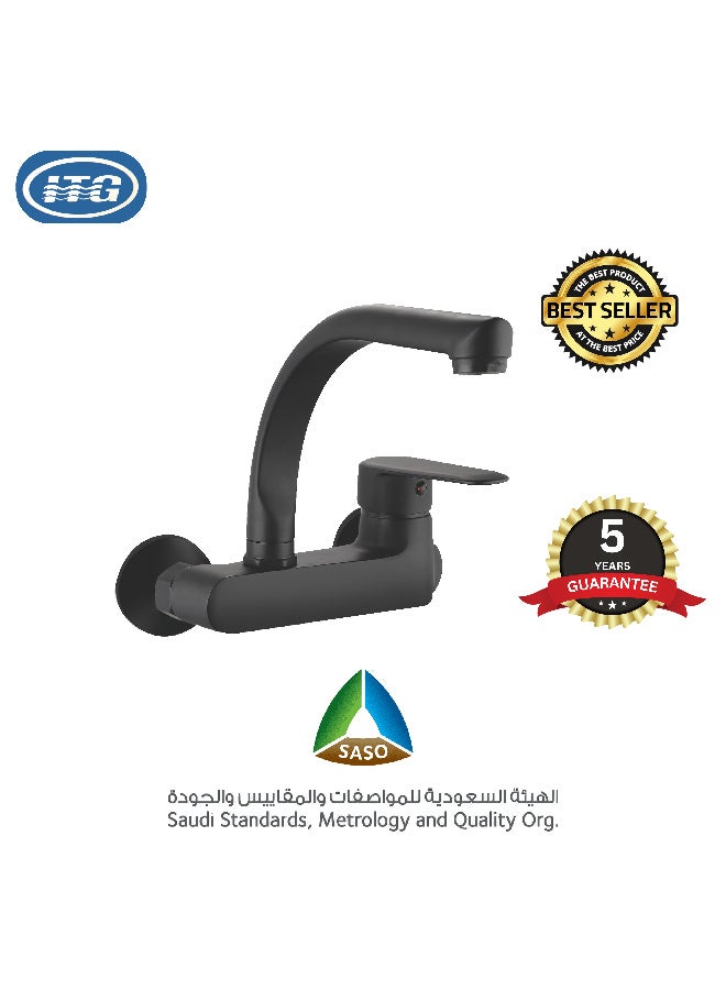 ITG Wall Mount Black Mixer Tap – Single Handle, Modern Bathroom & Kitchen Faucet, 5-Year Warranty - Image 1