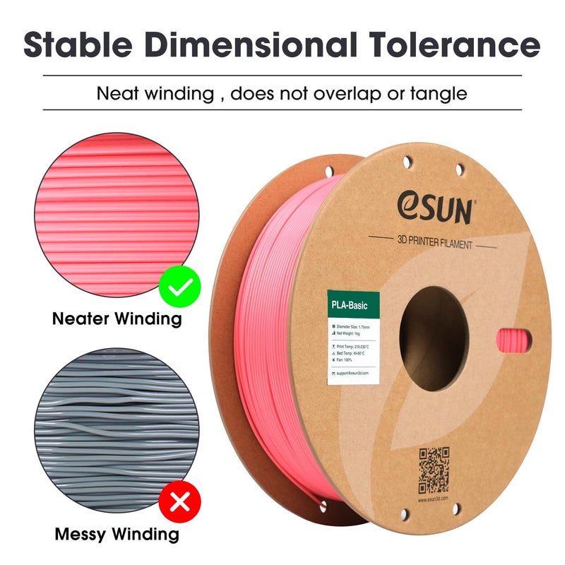 eSUN PLA Basic Filament 1.75mm, 3D Printer Filament High Speed PLA for Fast Printing, 1KG Spool (2.2 LBS) 3D Printing Filament for High Speed 3D Printers, Pink - Image 2