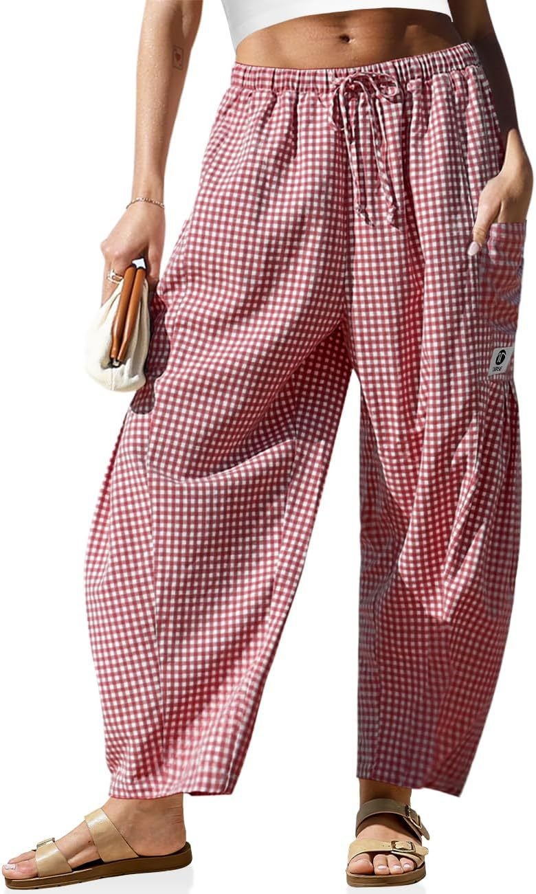 TARSE Women's Linen Wide Leg Striped Pants Casual Drawstring Loose Harem Pants with Pockets - Image 1