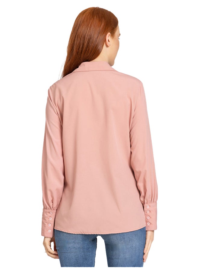 Esla - Gauntlet Cuffs Plain Nude Pink Buttons Down Shirt - Image 1