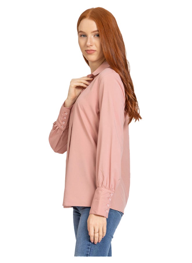 Esla - Gauntlet Cuffs Plain Nude Pink Buttons Down Shirt - Image 1