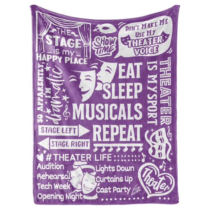 Huglanket Theater Gifts Blanket for Girls Women  50 x 65 Throw Blanket  Birthday Gifts for Broadway Theater Lovers  Eat Sleep Musicals Repeat