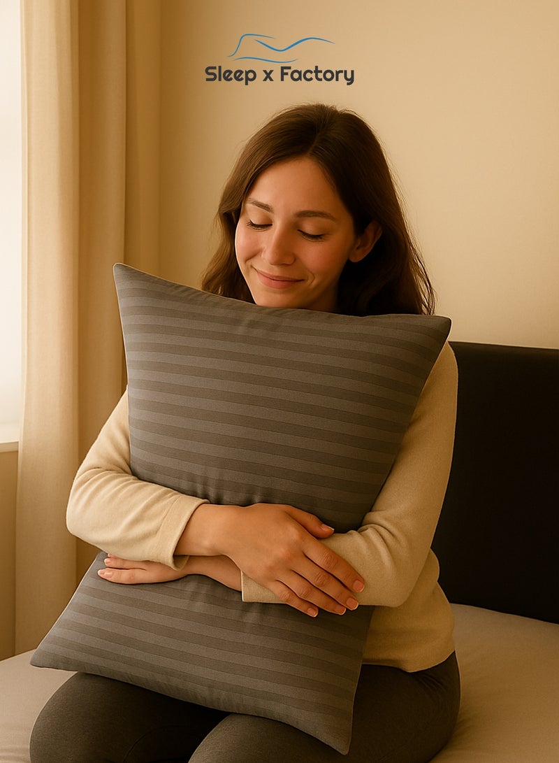 Sleep x Factory Grey Striped Hotel-Style Pillow – 60×40 cm – Microfiber Outer Fabric & Filling – Ultra Soft & Supportive - Image 5