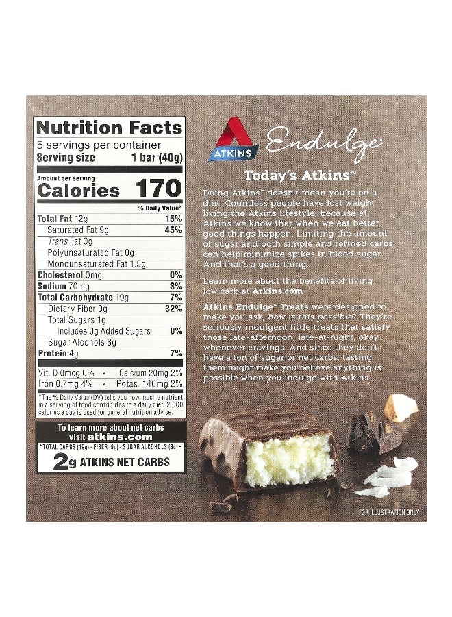 Atkins أتكينز، إندولج™، حلوى، بار الشوكولاتة بجوز الهند، 5 بار، 1.41 أونصة (40 جرام) لكل منها - Image 2