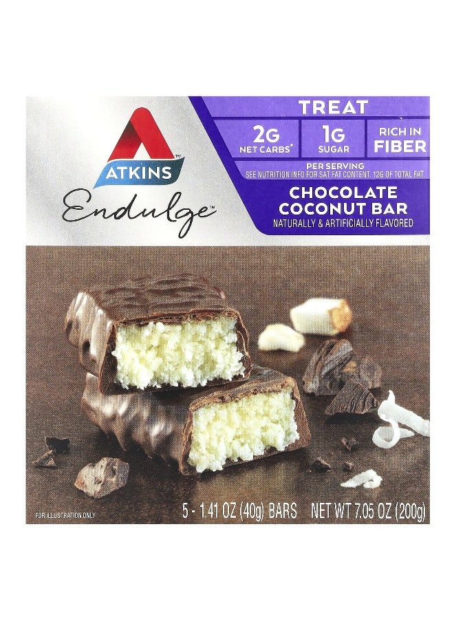 Atkins أتكينز، إندولج™، حلوى، بار الشوكولاتة بجوز الهند، 5 بار، 1.41 أونصة (40 جرام) لكل منها - Image 1