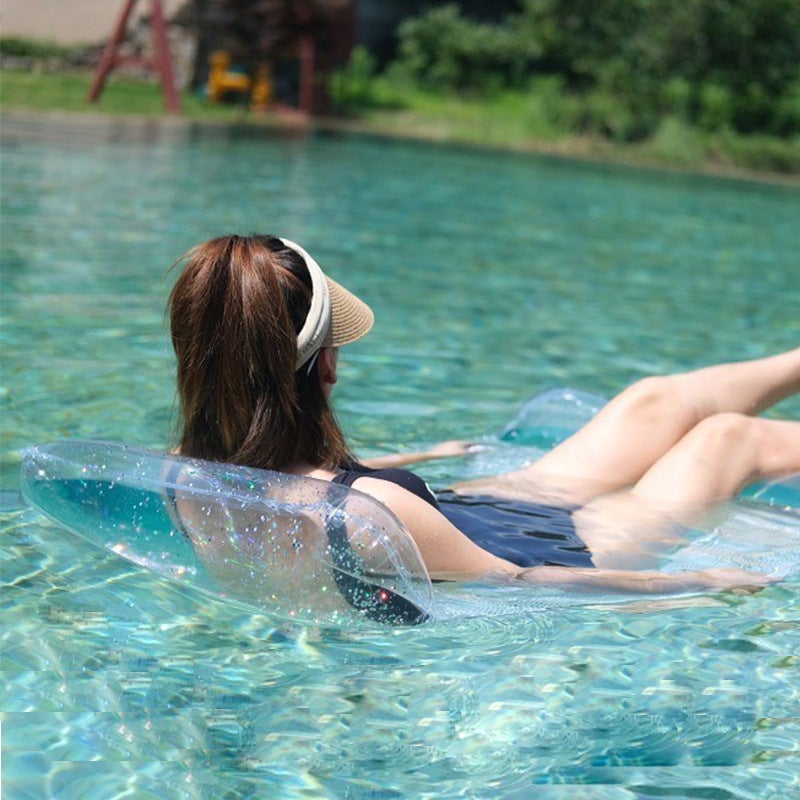 Inflatable Floating Bed Transparent Pvc Material - Foldable Portable Design Sparkling Sequin Floating Hammock for Adult Water Relaxation, Camping and Vacation Trips - Image 2