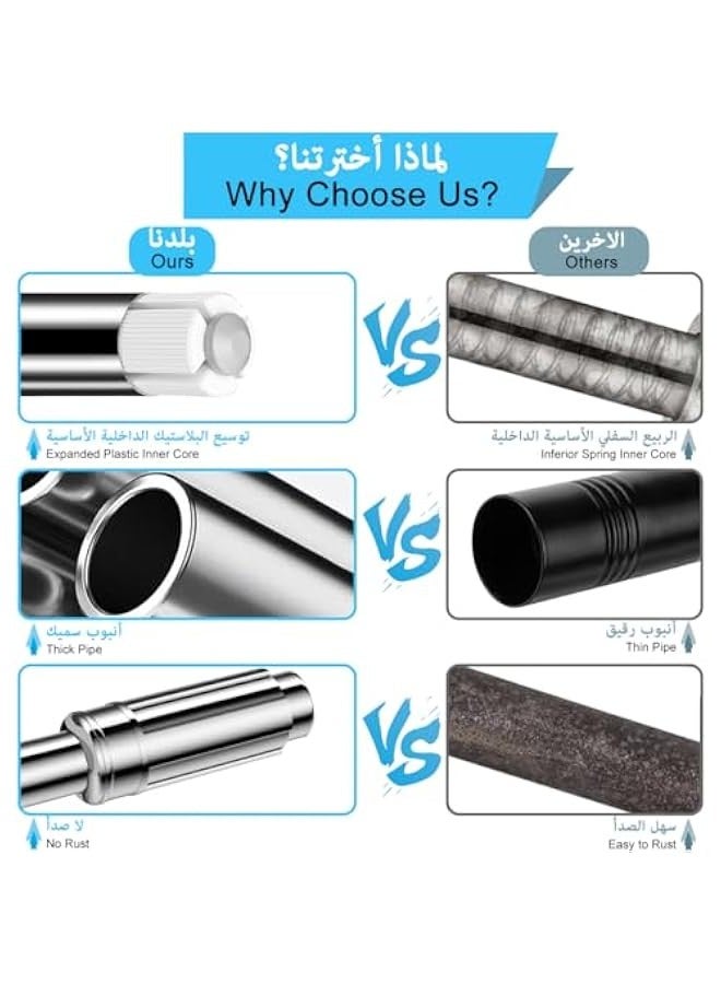 Beauenty Shower Curtain Rod 130cm-230cm Adjustable Telescopic Curtain Rod Extendable Non-Slip Spring Tension Shower Pole Wardrobe Hanger Rod for Bathroom Window Kitchen Cupboard, No Drilling Easy to Install - Image 3