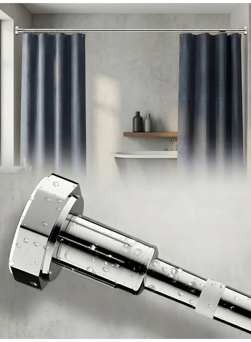 Beauenty Shower Curtain Rod 130cm-230cm Adjustable Telescopic Curtain Rod Extendable Non-Slip Spring Tension Shower Pole Wardrobe Hanger Rod for Bathroom Window Kitchen Cupboard, No Drilling Easy to Install - Image 1