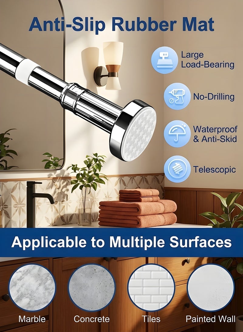 Beauenty Shower Curtain Rod 130cm-230cm Adjustable Telescopic Curtain Rod Extendable Non-Slip Spring Tension Shower Pole Wardrobe Hanger Rod for Bathroom Window Kitchen Cupboard, No Drilling Easy to Install - Image 2