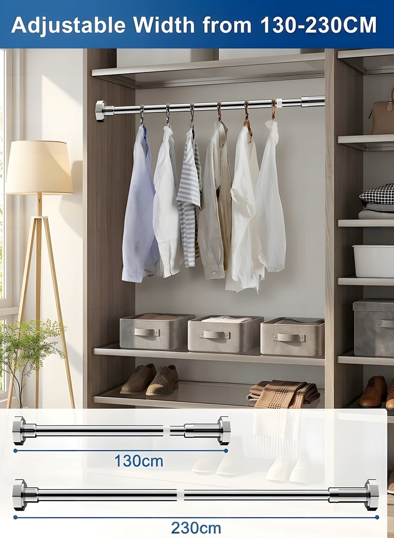 Beauenty Shower Curtain Rod 130cm-230cm Adjustable Telescopic Curtain Rod Extendable Non-Slip Spring Tension Shower Pole Wardrobe Hanger Rod for Bathroom Window Kitchen Cupboard, No Drilling Easy to Install - Image 3