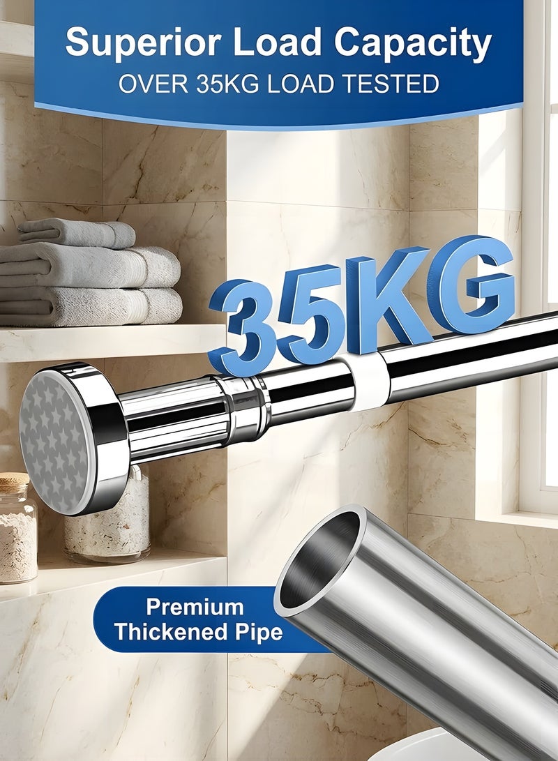 Beauenty Shower Curtain Rod 130cm-230cm Adjustable Telescopic Curtain Rod Extendable Non-Slip Spring Tension Shower Pole Wardrobe Hanger Rod for Bathroom Window Kitchen Cupboard, No Drilling Easy to Install - Image 4