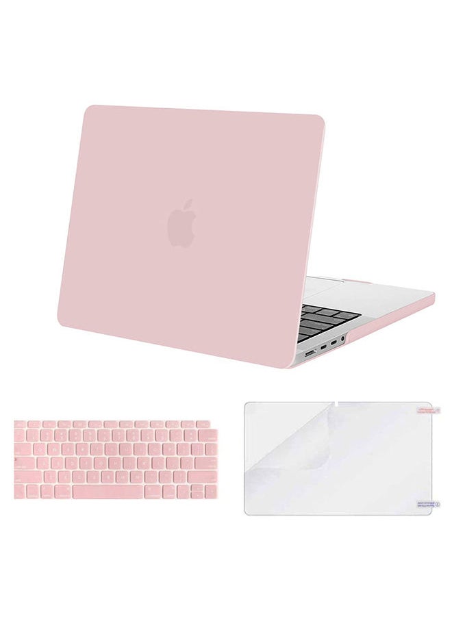 O Ozone - حافظة غير لامعة لجهاز ماك بوك برو 14 بوصة A2442 2021 M1 Pro / M1 Max Chip and Touch ID حافظة بلاستيكية صلبة وغطاء لوحة المفاتيح وواقي شاشة - وردي وردي - Image 1