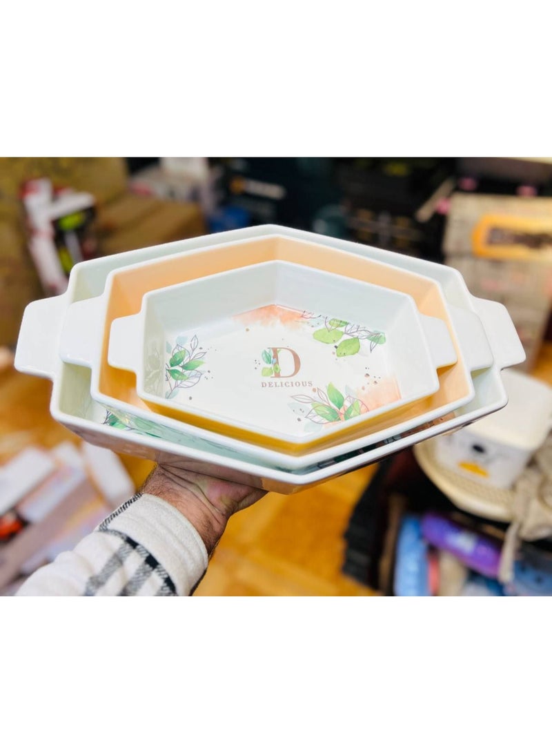 طقم 3 قطع طواجن بورسلين ميكس الوان بيضاوي - Image 2