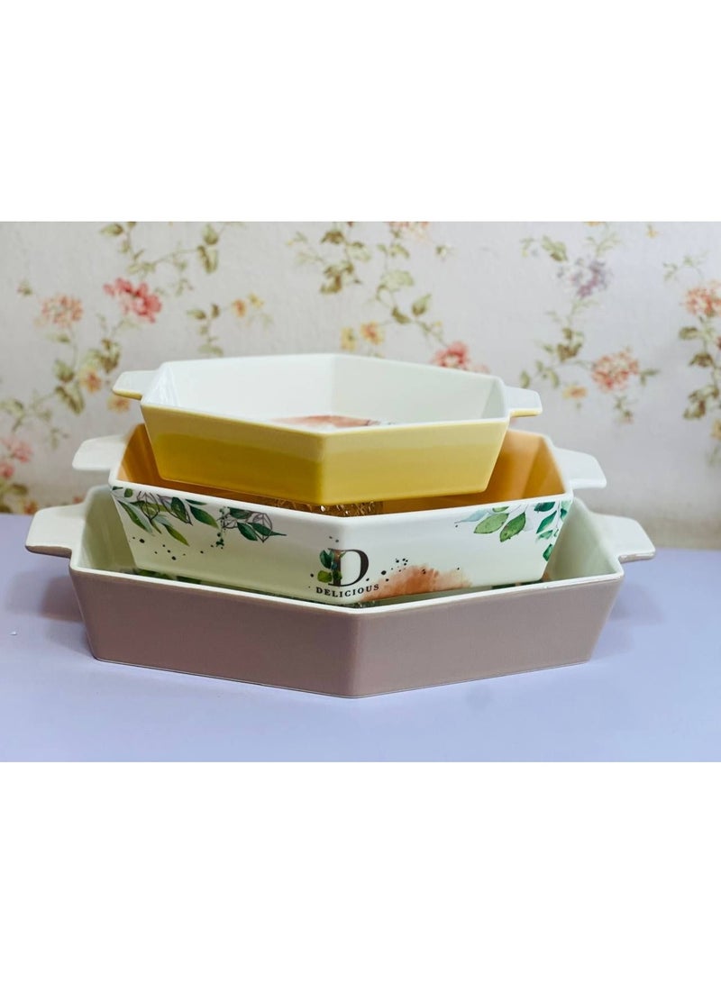 طقم 3 قطع طواجن بورسلين ميكس الوان بيضاوي - Image 5