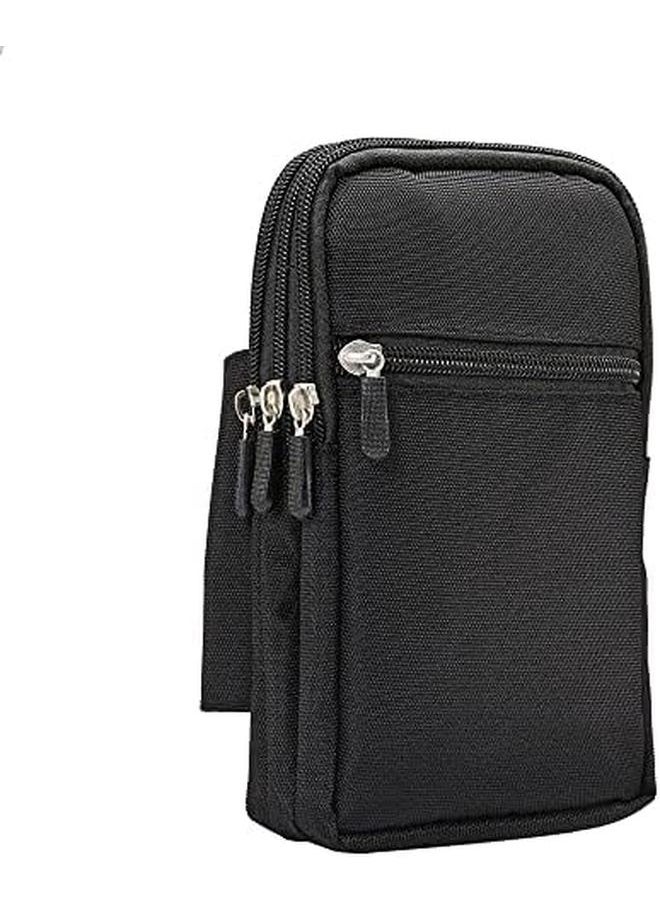 erorex - Multi Functional Vertical Stripes Pouch 4 Bag Case Zipper Closing For Lenovo Phab 2 Pro Black 19X11.5Cm - Image 1