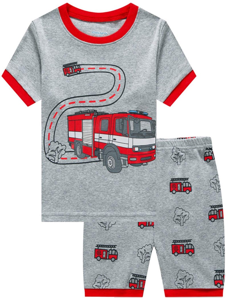 CM-Kid Little Boys Pajamas Shorts Set for Toddler Clothes 100% Cotton Fire Truck Sleepwear Short Sleeve 2 Piece Pjs Sets Kids Summer Clothes Sets Jammies Shirts Size 2T - Image 1