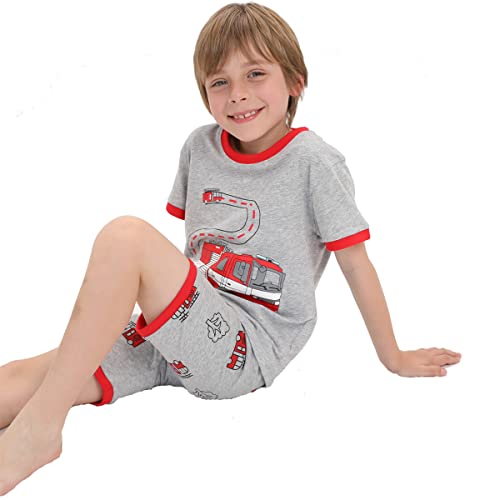 CM-Kid Little Boys Pajamas Shorts Set for Toddler Clothes 100% Cotton Fire Truck Sleepwear Short Sleeve 2 Piece Pjs Sets Kids Summer Clothes Sets Jammies Shirts Size 2T - Image 3