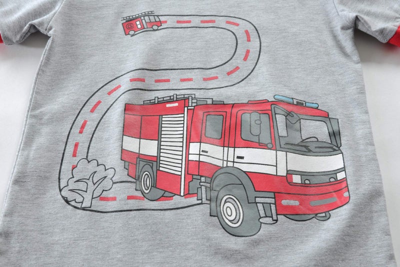 CM-Kid Little Boys Pajamas Shorts Set for Toddler Clothes 100% Cotton Fire Truck Sleepwear Short Sleeve 2 Piece Pjs Sets Kids Summer Clothes Sets Jammies Shirts Size 2T - Image 5