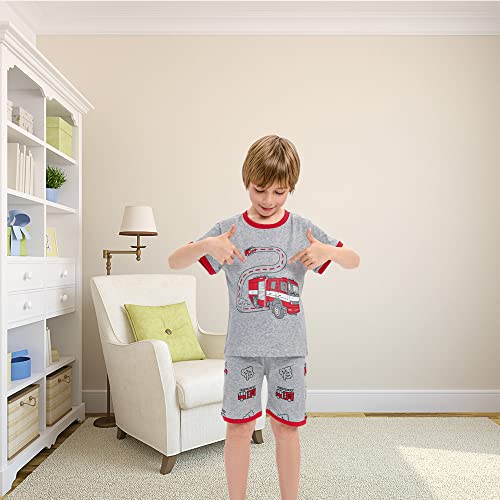 CM-Kid Little Boys Pajamas Shorts Set for Toddler Clothes 100% Cotton Fire Truck Sleepwear Short Sleeve 2 Piece Pjs Sets Kids Summer Clothes Sets Jammies Shirts Size 2T - Image 2