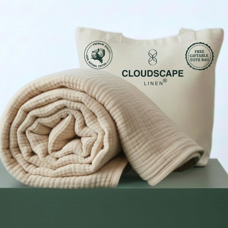 CloudScape Linen CLOUDSCAPE 100% Cotton Muslin Blanket King Size for Bed - Oversized 4 Layer 108x92 Fits Upto Cal King Bed - Soft Breathable, Gauze, Lightweight, All Season, Summer Layering Blankets for Adults - Fog - Image 1