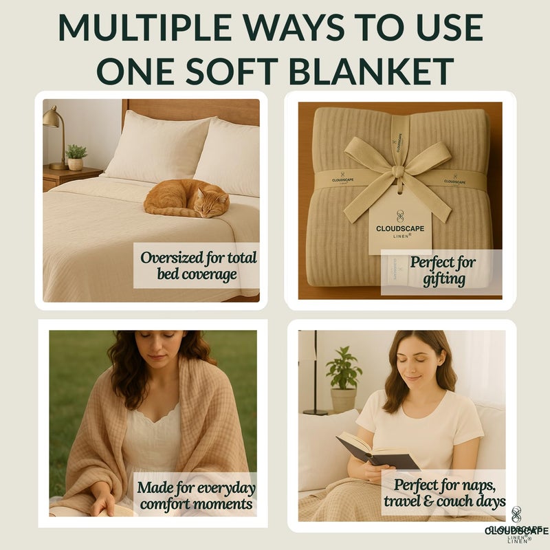 CloudScape Linen CLOUDSCAPE 100% Cotton Muslin Blanket King Size for Bed - Oversized 4 Layer 108x92 Fits Upto Cal King Bed - Soft Breathable, Gauze, Lightweight, All Season, Summer Layering Blankets for Adults - Fog - Image 5