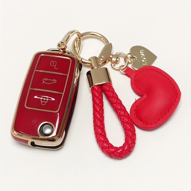 Red Heart Shape TPU Car Key Fob Cover Case For VW Beetle Gti Jetta Passat Tiguan - Image 3