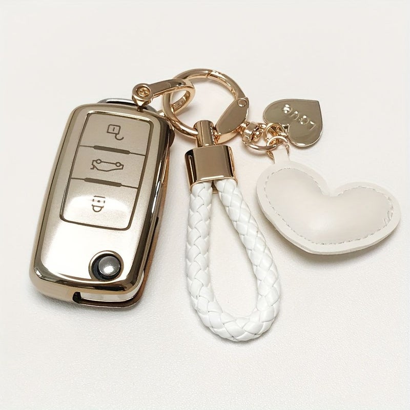 Red Heart Shape TPU Car Key Fob Cover Case For VW Beetle Gti Jetta Passat Tiguan - Image 2