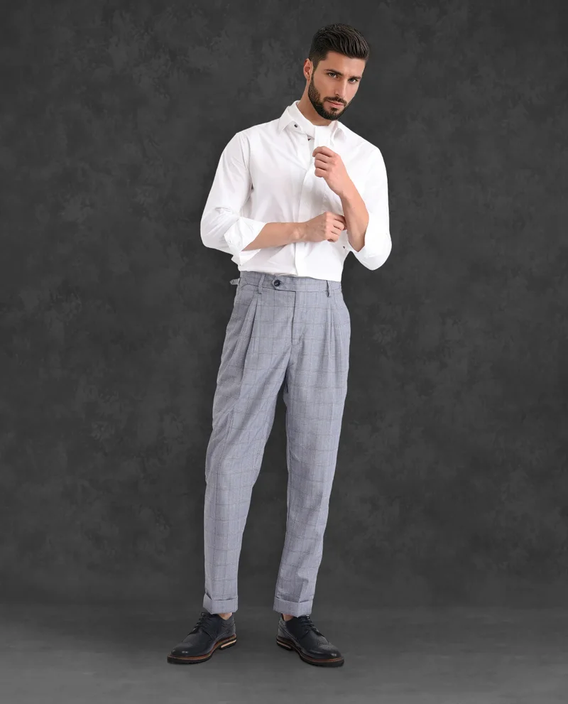 Rare Rabbit Men's Pleated Check Trousers