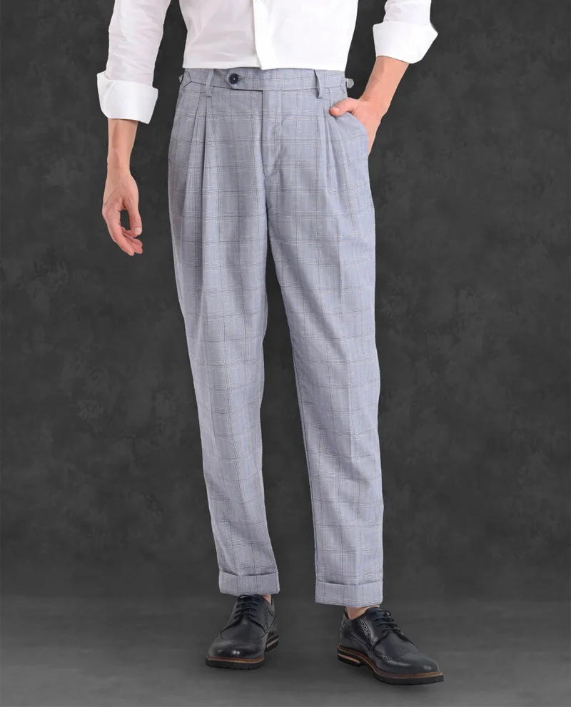 Rare Rabbit Men's Pleated Check Trousers