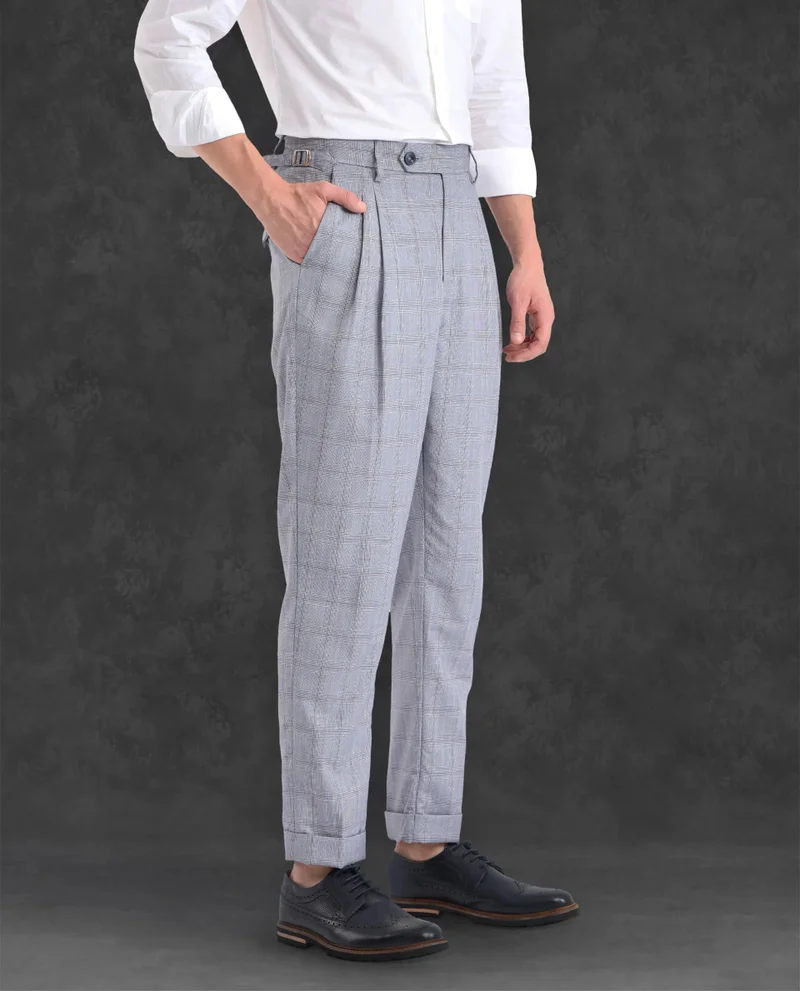 Rare Rabbit Men's Pleated Check Trousers