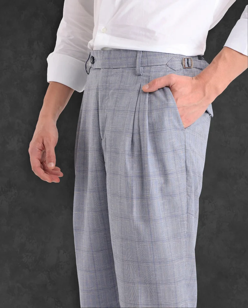 Rare Rabbit Men's Pleated Check Trousers