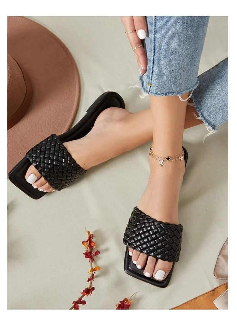 LIFESTYLISH Stylish Braided Slippers - Black  - Image 2