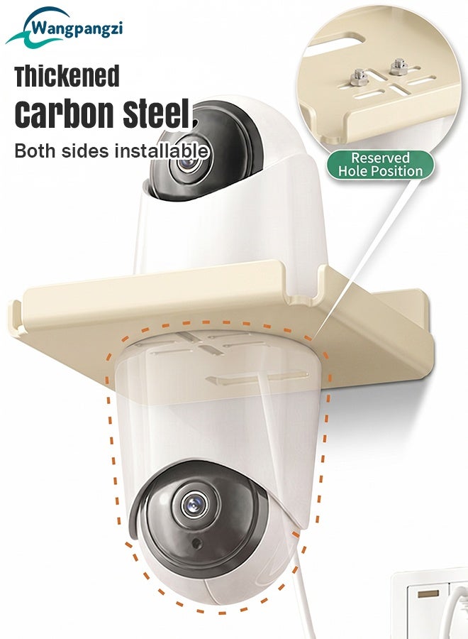 WangPangZi Wall Mount Camera Shelf for Security Cameras, Rustproof Carbon Steel No Drill Floating Holder with Dual Installation, Universal Surveillance Baby & Pet Monitor Smart Speaker Small Devices, Suitable for Bedroom Living Room Bathroom Kitchen Office, Warm White - Image 1
