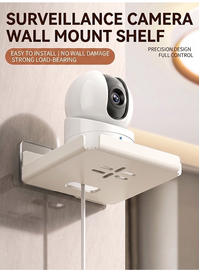 WangPangZi Wall Mount Camera Shelf for Security Cameras, Rustproof Carbon Steel No Drill Floating Holder with Dual Installation, Universal Surveillance Baby & Pet Monitor Smart Speaker Small Devices, Suitable for Bedroom Living Room Bathroom Kitchen Office, Warm White - Image 3